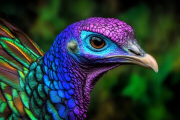 Obraz premium A wild turkey puffing up its feathers, with a detailed close-up of its curved beak and textured skin