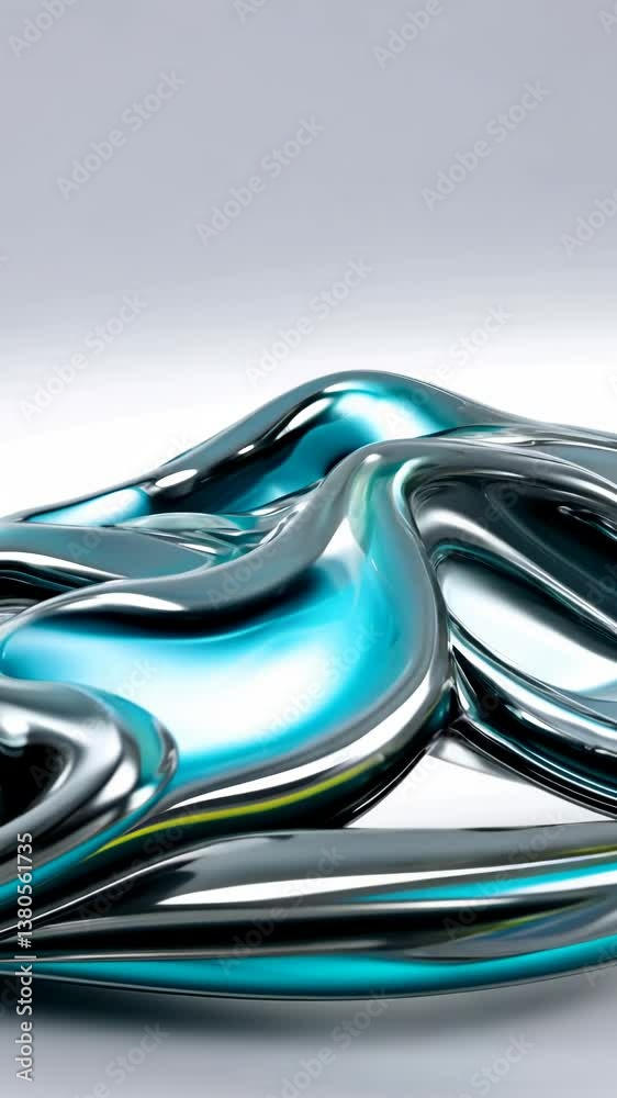 Poster a silver and blue object with a curved shape. the object is shiny and metallic. it is a piece of art