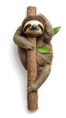 Obraz premium Playful Sloth Hanging on a Branch with Green Leaves in Rainforest
