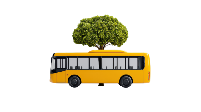 Yellow Bus Surrounded by Green Tree for Eco-Friendly Transport Concept