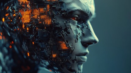 A hyper-realistic AI-generated portrait of a cybernetic human, intricate details and digital textures,