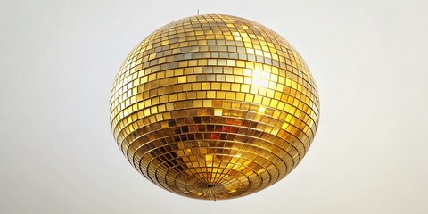 Obraz premium Shimmering Gold Disco Ball on White Background - Aerial View Stock Photo