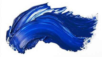 Isolated Blue Acrylic Paint Brush Stroke, Smear, Abstract Background, Texture On White