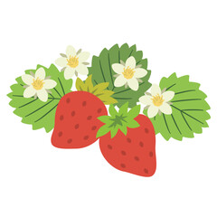 いちご2個と葉と花