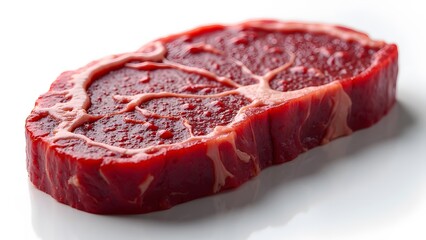 Fototapeta premium Hyper realistic close up of a raw Denver steak deep red with delicate marbling throughout