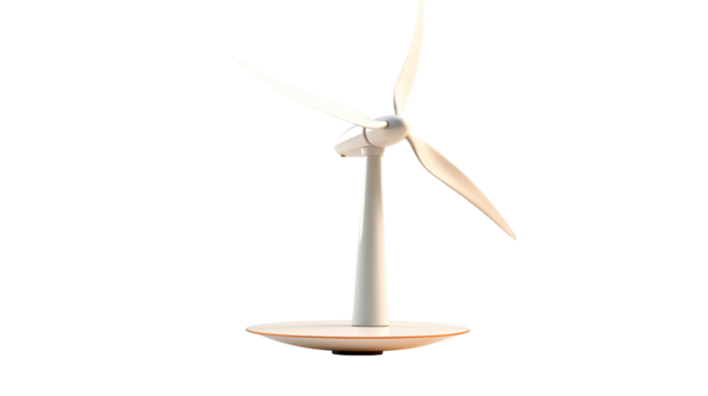 A small white wind turbine on display