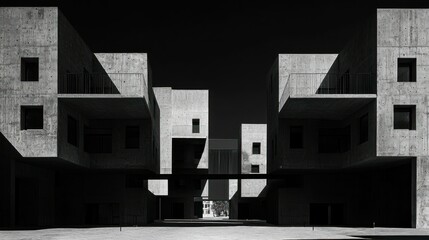 Monochromatic Concrete Architecture: A Study in Light and Shadow