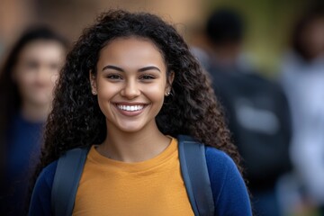 Fototapeta premium A Happy College Student Walking Across Campus, Excited For A New Semester.