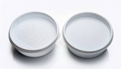 two white plastic food containers isolated with white background