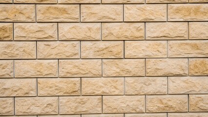 Close-Up of a Stacked Brick Stone Wall, Beige & Textured Surface



