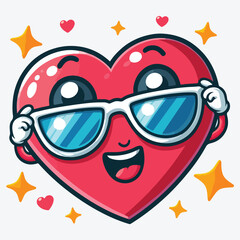 Cute cartoon character of heart smiling happily with sunglasses, vector illustration. stock illustration
