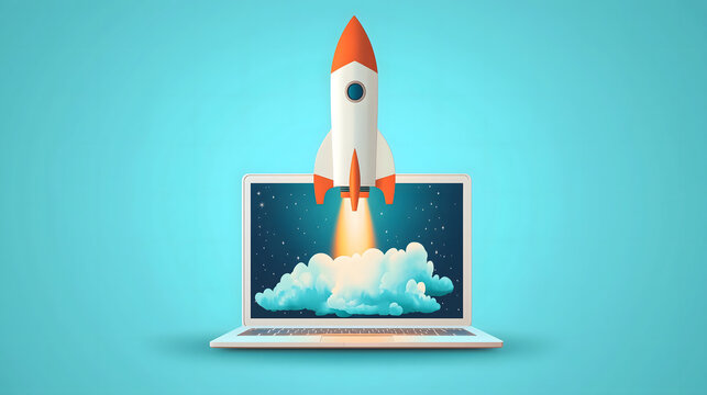 Une fus&eacute;e qui d&eacute;colle d'un ordinateur portable.