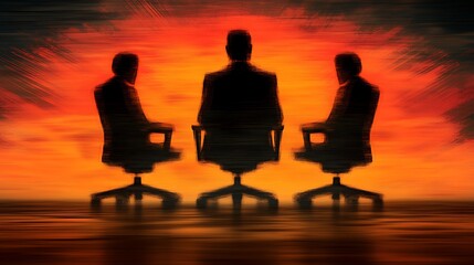 Obraz premium Sunset Business Meeting Strategic Decisions with Fiery Sky.
