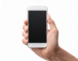 hand holding smart phone isolated on white background