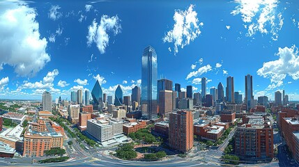 Obraz premium Dallas Skyline Panorama: A Stunning Aerial View of Texas's Vibrant Metropolis