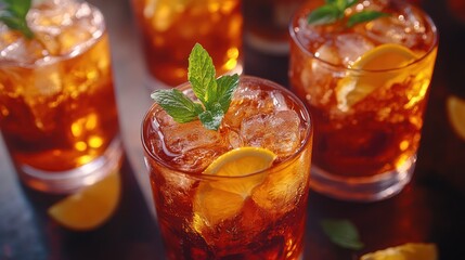 Iced tea drinks close up