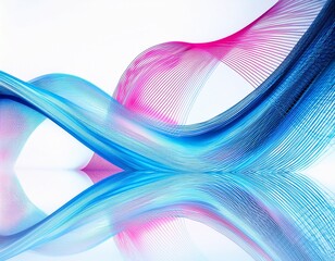 hypnotic futuristic light curves in blue and pink on white background
