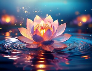 delicate lotus floating on tranquil water creates mesmerizing ripples generative ai