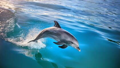 Fototapeta premium graceful dolphin jumping through crystal clear waters showcasing nature beauty and joy