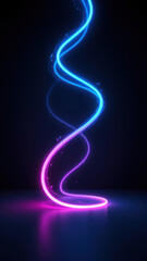 Ethereal blue-purple glowing DNA double helix with abstract technology theme, in low light environment.