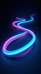 Neon light ribbon on dark background with digital glitch effect.