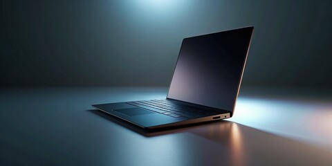 Sleek Modern Laptop in Low Light Studio Shot - White Background