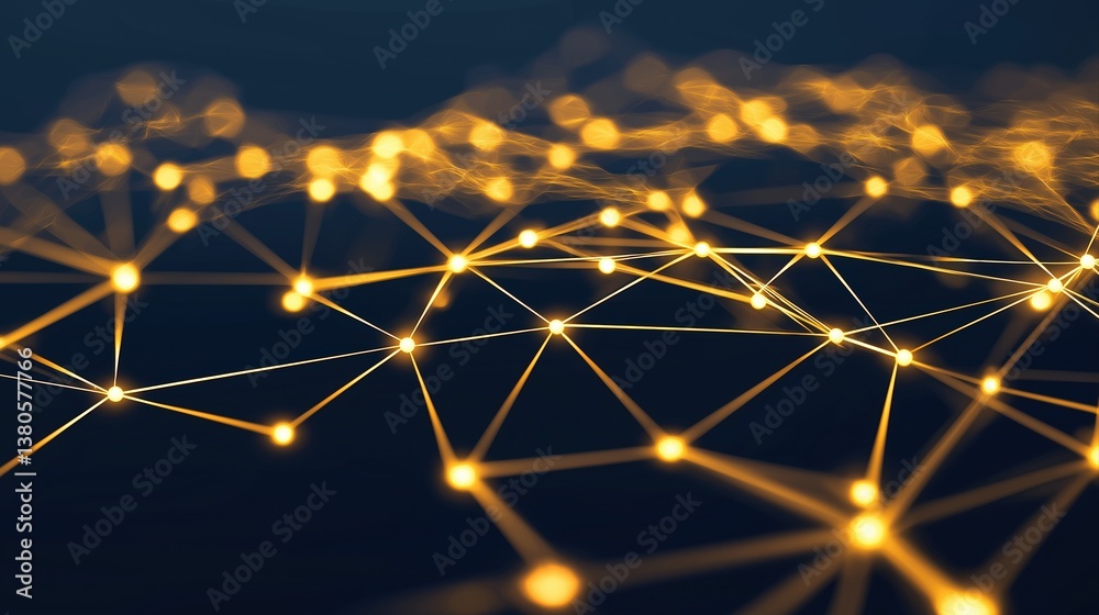 Poster abstract neon network lines connecting in a modern design with bright points of light on a dark back
