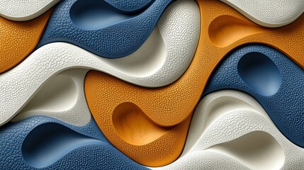 Obraz premium Abstract 3D Wave Pattern: Blue, Orange, and White Textured Swirls