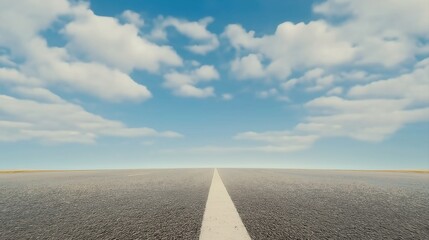 Fototapeta premium Open Highway Road Perspective Under Clear Blue Sky With Clouds on a Sunny Day