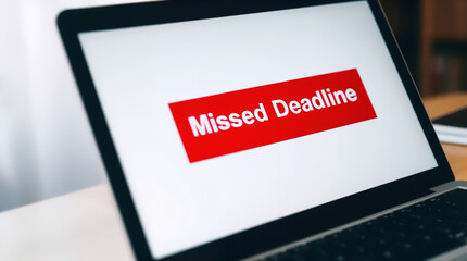 Laptop screen with red notification about missed deadline