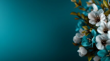 Obraz premium Teal Spring Bloom Elegant White Blue Flowers.