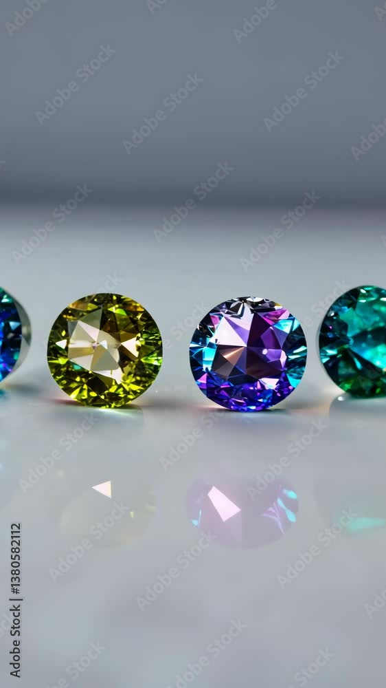 Poster four different colored gemstones are lined up on a white surface. the stones are of different colors