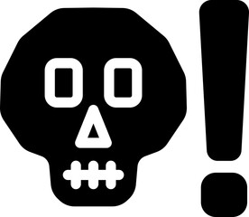 Danger warning icon with skull and exclamation mark. Silhouette icon.