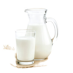 Pure Milk Delight: A close-up captures a pristine glass of milk with a full pitcher alongside it