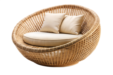 garden rattan straw couch round shaped modern armchair on transparent background