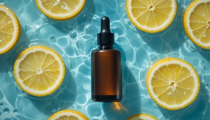 Refreshing Skincare Serum with Lemon Slices: Vibrant Design for Natural and Hydrating Beauty Products.