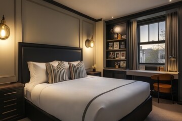 A modern bedroom displays clean lines and inviting comfort