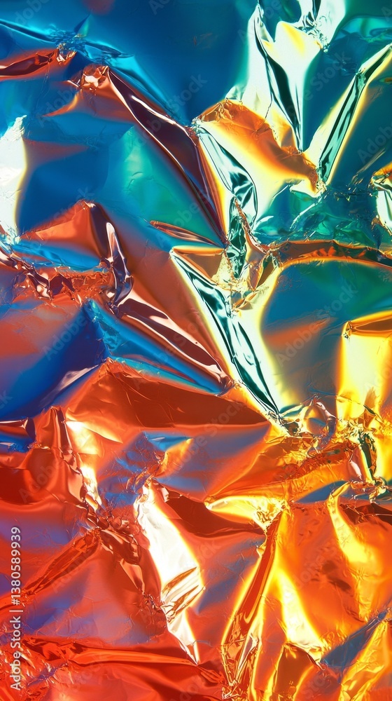 Aufkleber intricate folds and crinkles of metallic material create a dynamic interplay of blue, orange, and go