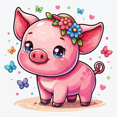 Cute pig isolated on white background for design stock illustration