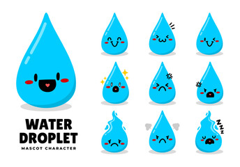 water droplet cute mascot collection. flat illustration set of water drop cute mascot.