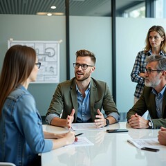 Diverse Business Team Having a Serious Strategy Meeting in a Modern Office Space
モダンなオフィスで戦略会議を行う多国籍のビジネスチームの真剣な話し合い