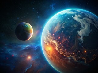 Obraz premium Stunning Earth & Moon from Space: Cinematic Aerial View