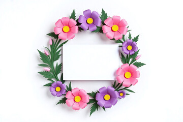 white card with pink and green flowers on it