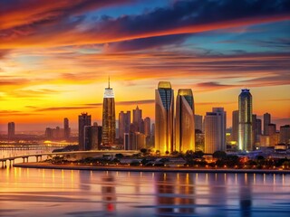 Obraz premium Stunning San Diego Skyline Panorama: Coastal Cityscape at Golden Hour