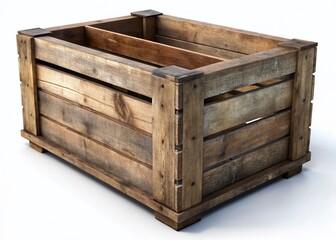 Sturdy Wooden Crate: Perfect for Storage & Shipping - Isolated White Background