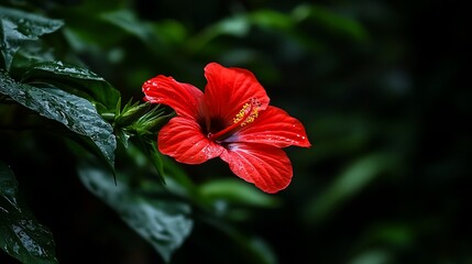 Vibrant Red Hibiscus Bloom in Lush Tropical Garden. (3)