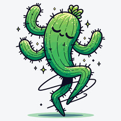 Dancing Green Cactus. stock illustration