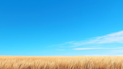 vast golden field under clear blue sky creates serene and peaceful landscape, perfect for nature lovers