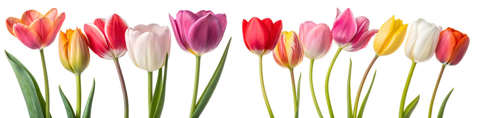 Naklejka premium red and yellow tulips isolated cutout 