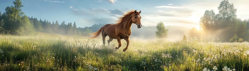 Obraz premium A horse running through an open meadow